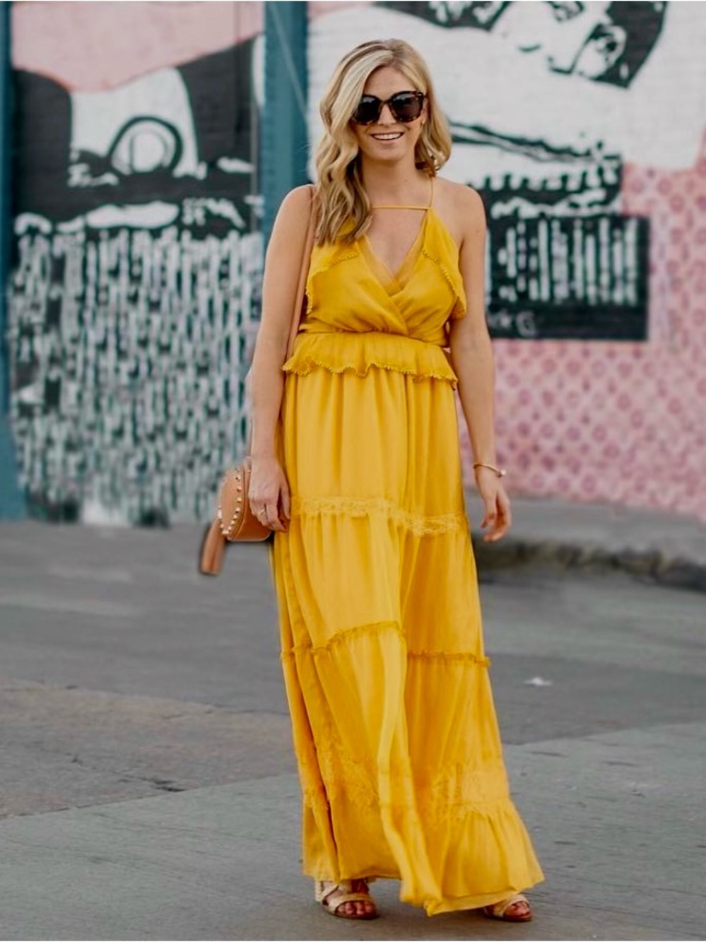 Adelyn Rae Tiered Chiffon Maxi Dress Yellow Size S